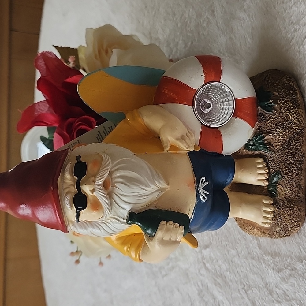 Place & Time Porch Patio Surfboard Solar Gnome Statue